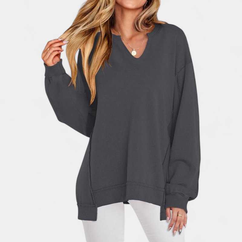 Women's Oversized V-Neck Sweatshirt Tunic for Autumn