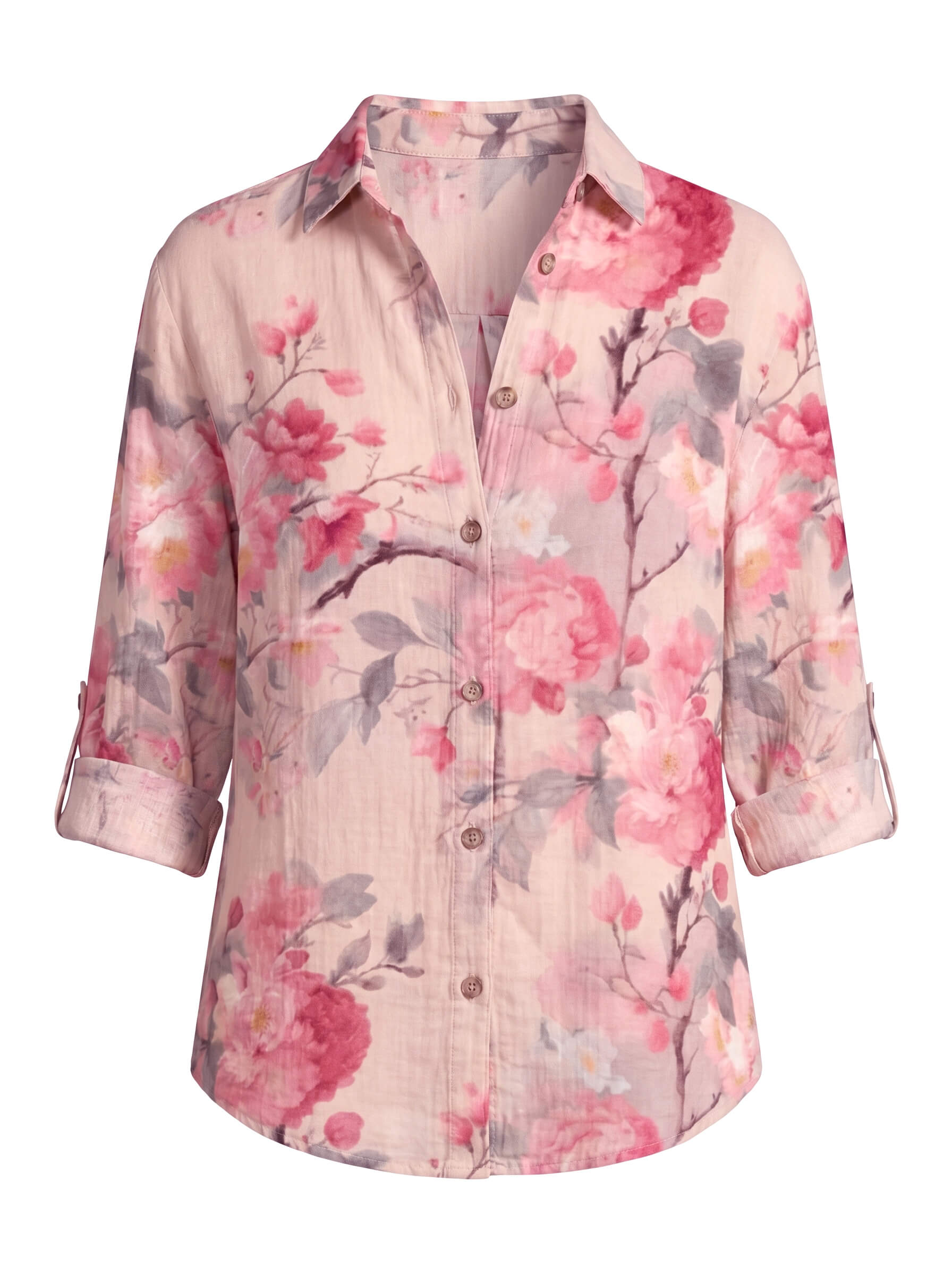 Women's Floral Print Button Down Collared Blouse
