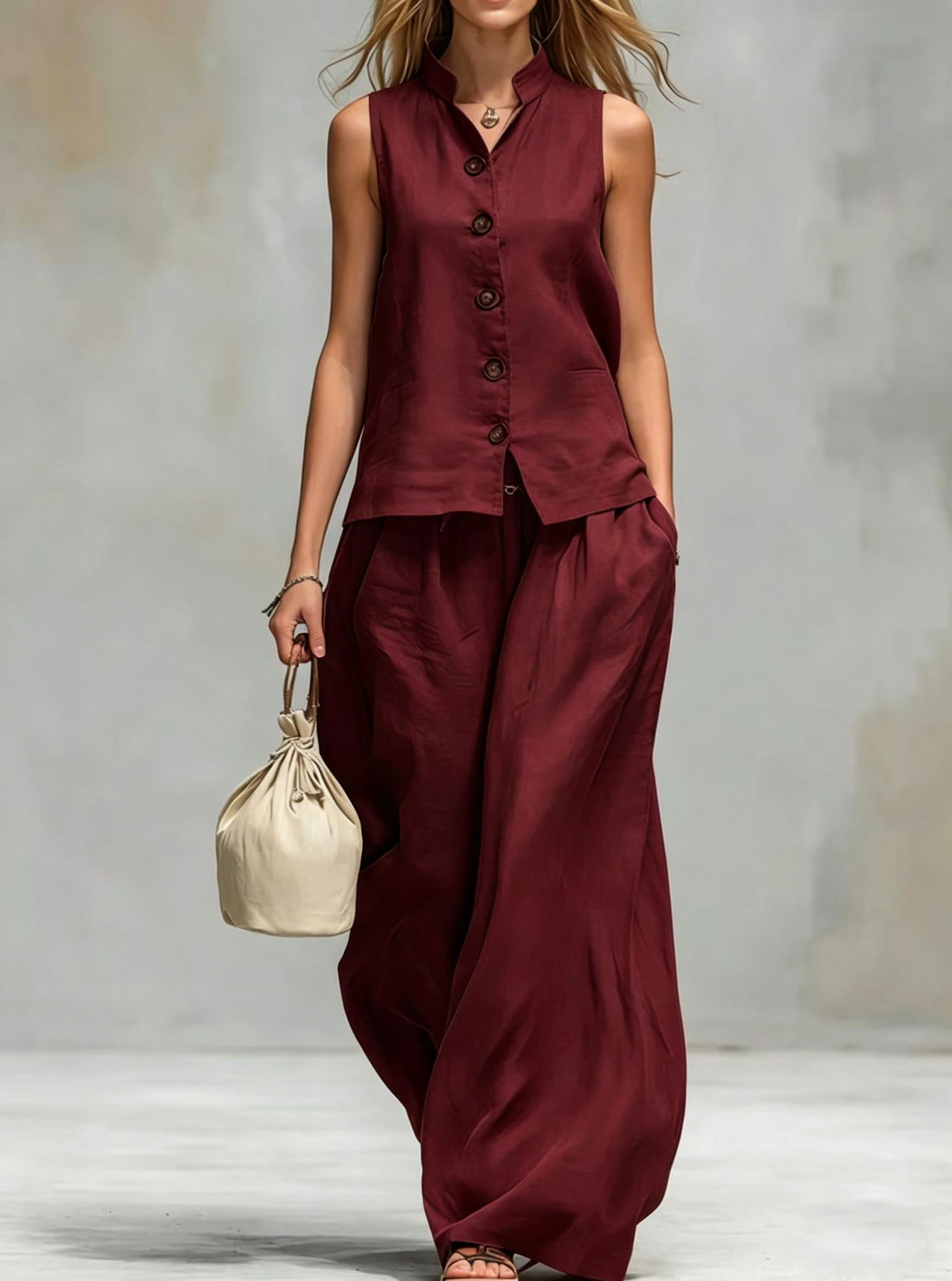 Summer Fashion Casual V-Neck Tank Top & Wide-Leg Pants Set