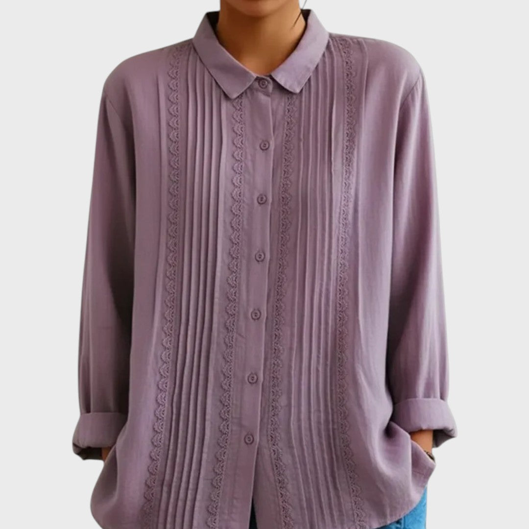 Amalie | Elegant Lace Trim Pleated Shirt