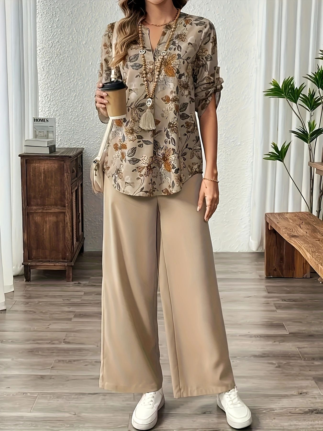 Summer New Arrivals: Retro-Style Printed Shirt + Wide-Leg Trousers