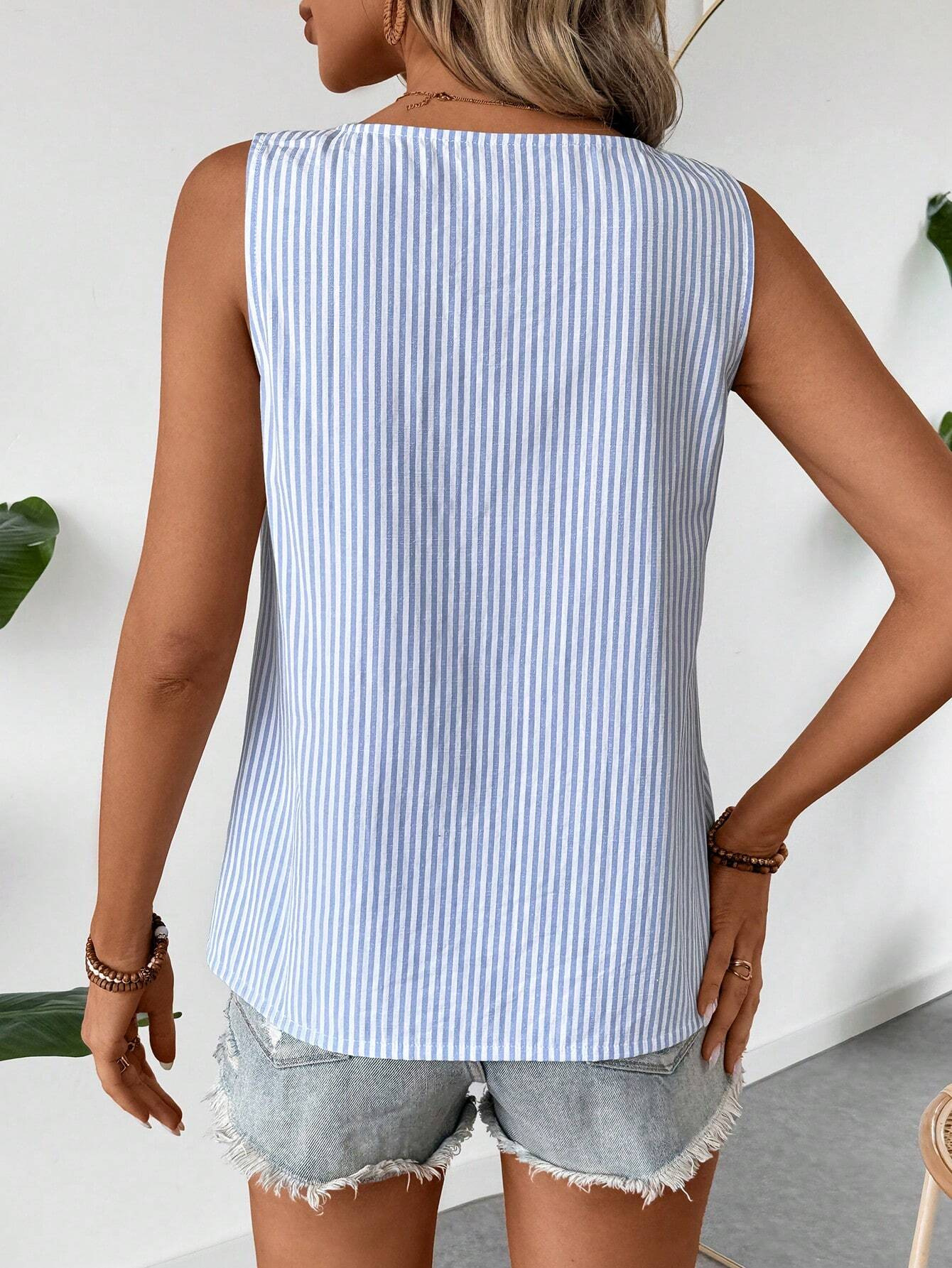 Women's Striped Tank Top – Elegant & Casual Sleeveless Top – Summer Beach T-Shirt