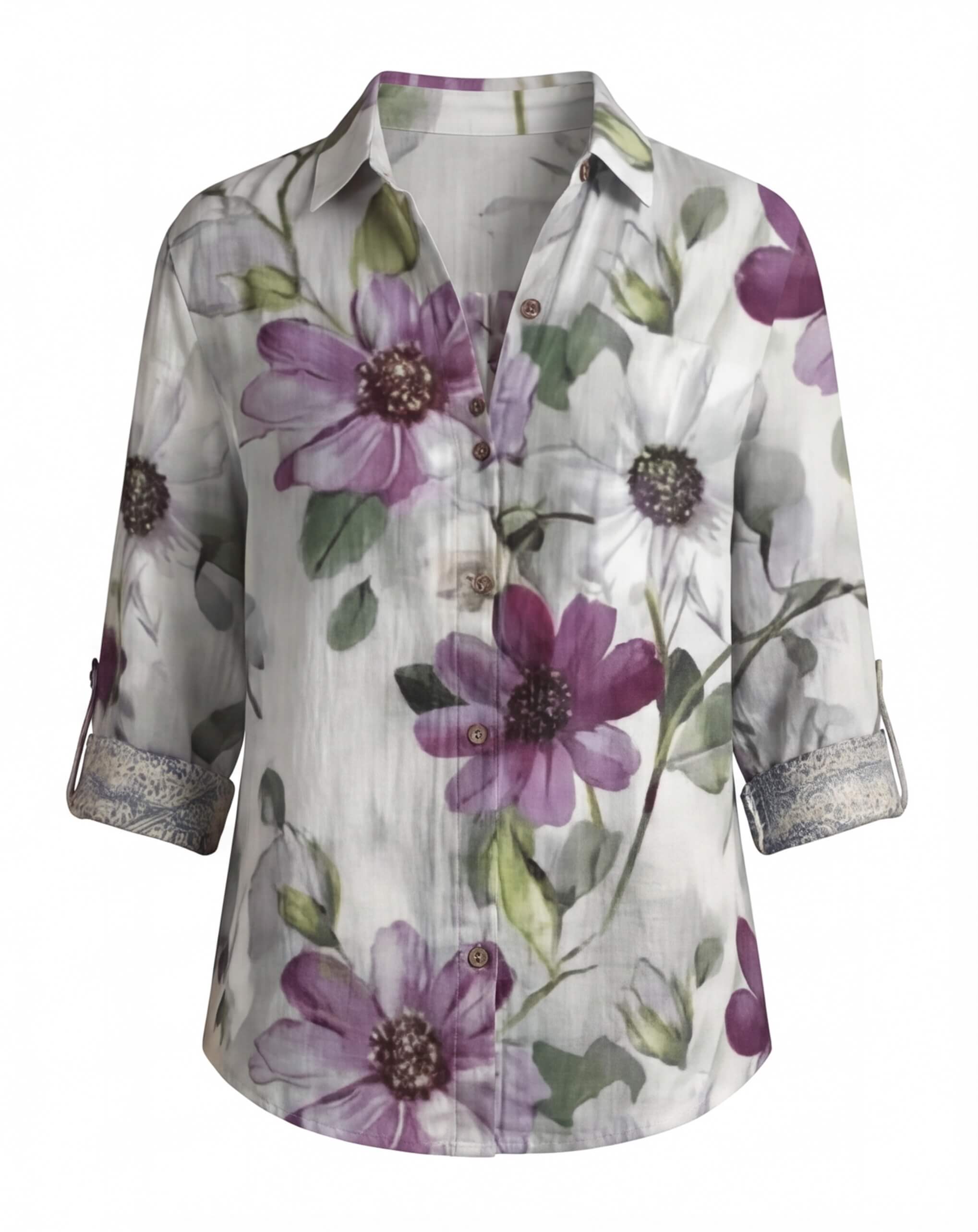 Women's Floral Print Button Down Collared Blouse