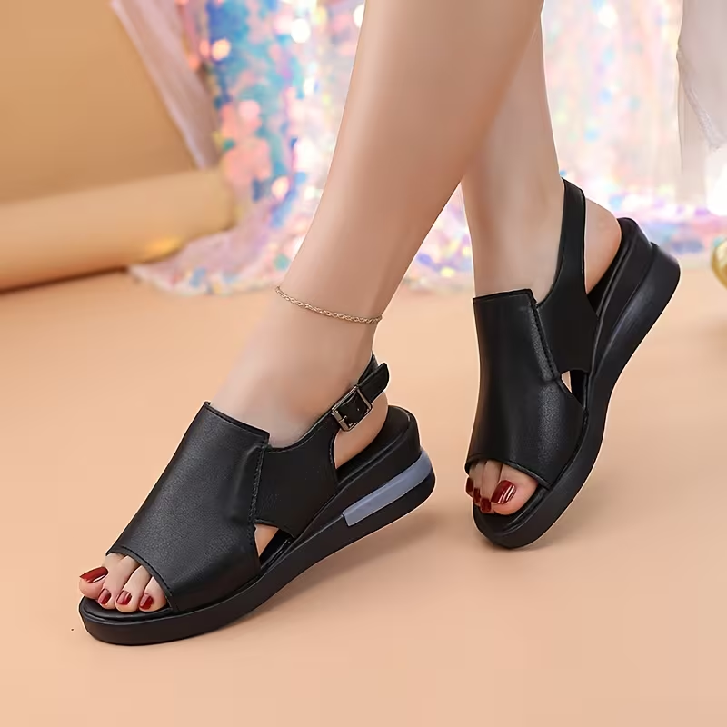 Sandals For Women Thick-soled Wedge Sandals Women's Summer High-heeled Fish Mouth Women's Shoes Soft Leather High-soled Shoes