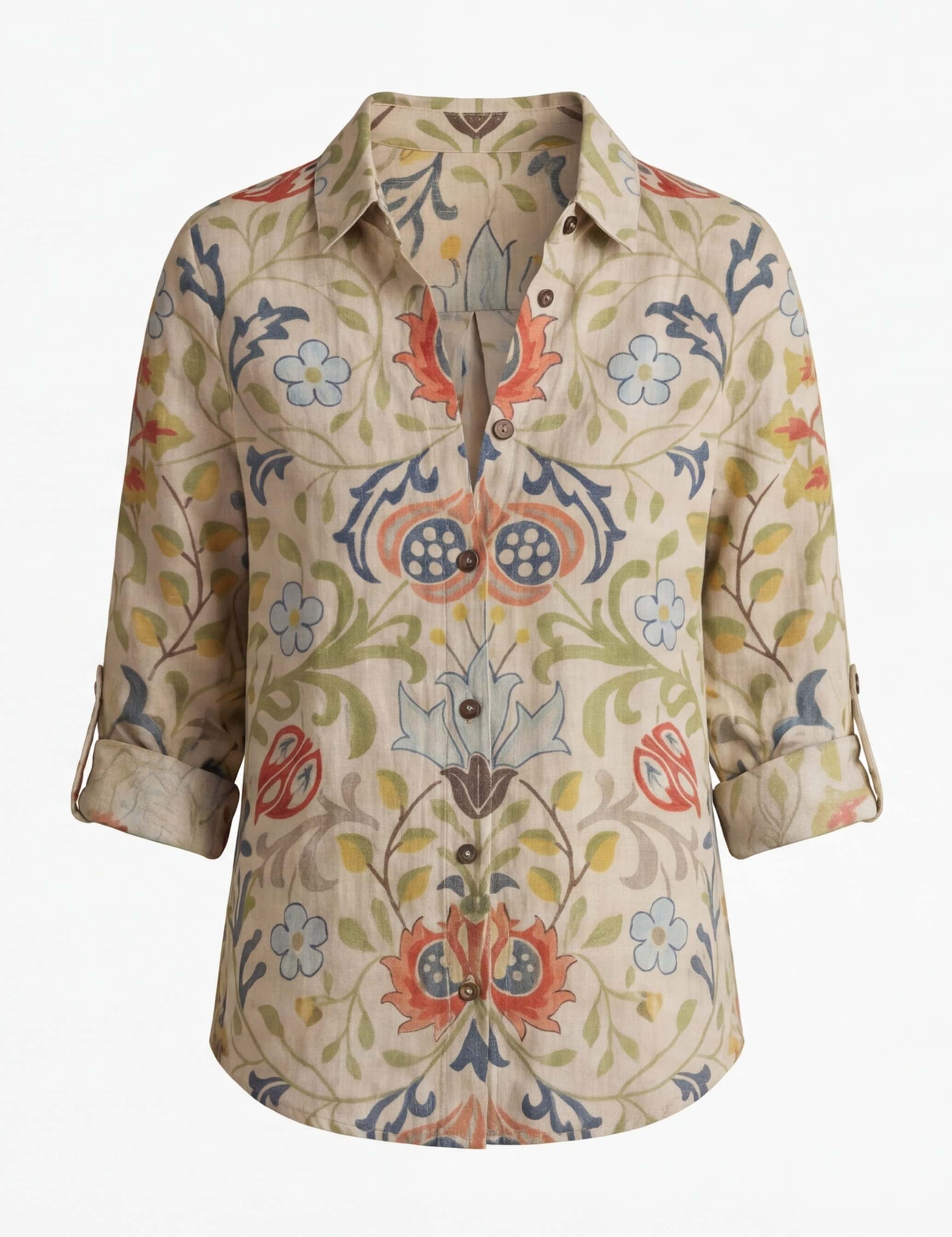 Women's Floral Print Button Down Collared Blouse