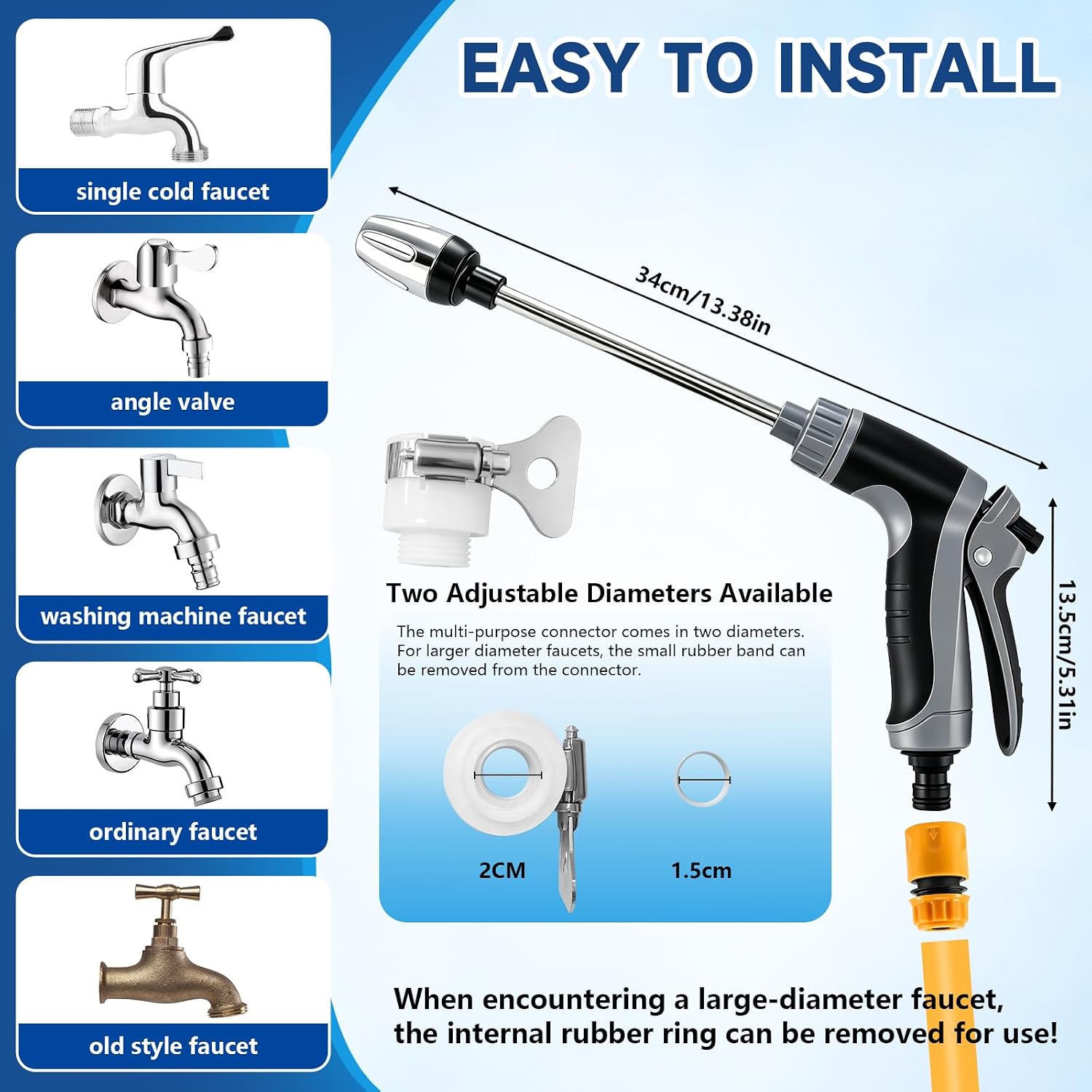 Power Jet High Pressure Garden Hose Nozzle High Pressure Hose Nozzle with Foam Dispenser and 3 Adjustable Spray Modes for Garden Irrigation