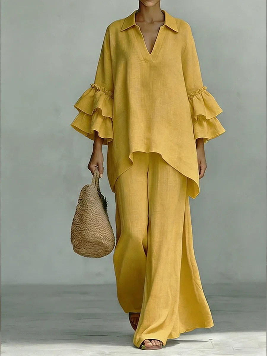 New Summer Arrival: Stylish, Loose-Fit Cotton-Linen Two-Piece Set
