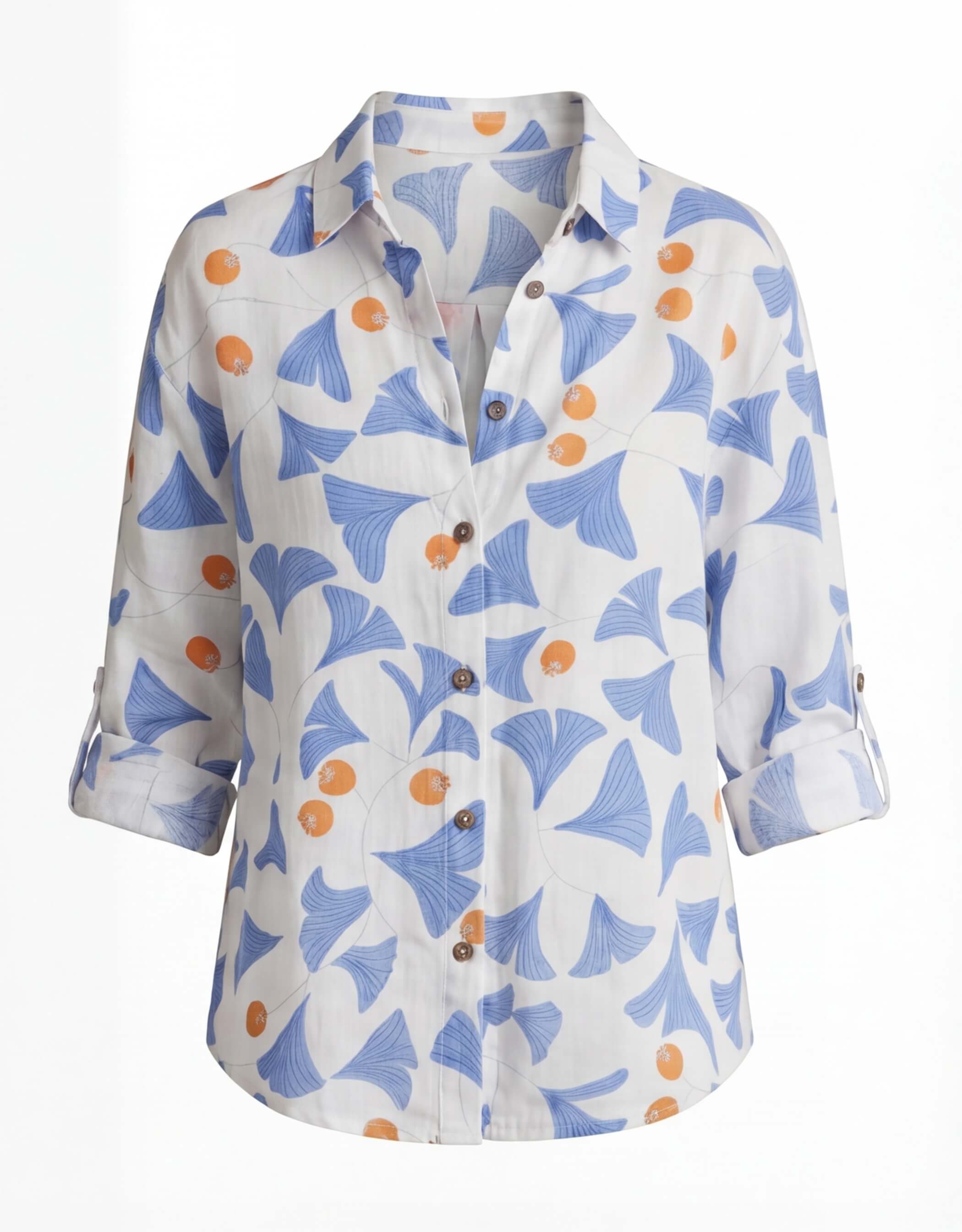 Women's Floral Print Button Down Collared Blouse