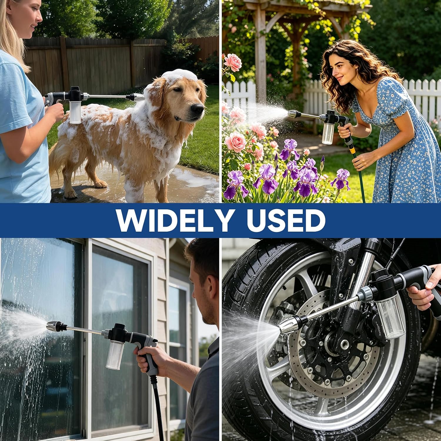 Power Jet High Pressure Garden Hose Nozzle High Pressure Hose Nozzle with Foam Dispenser and 3 Adjustable Spray Modes for Garden Irrigation