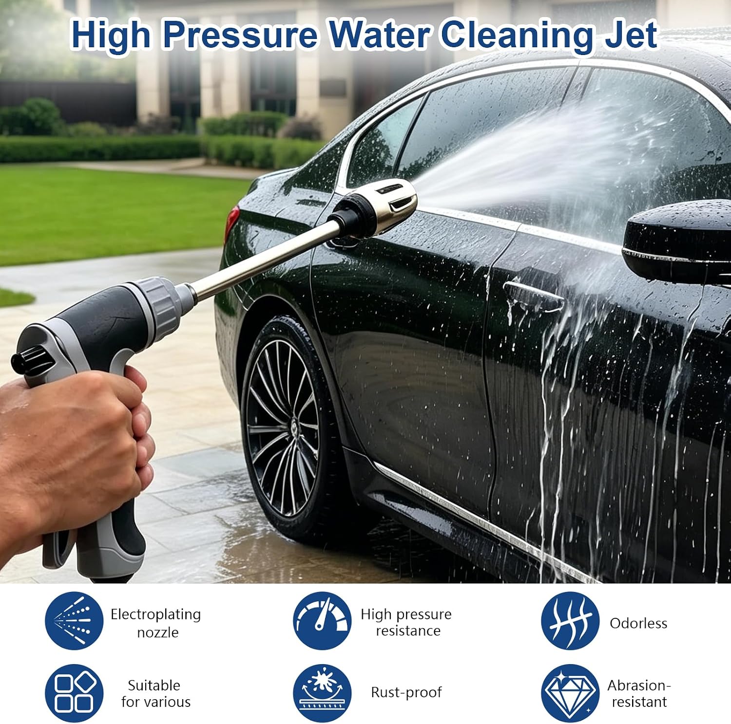 Power Jet High Pressure Garden Hose Nozzle High Pressure Hose Nozzle with Foam Dispenser and 3 Adjustable Spray Modes for Garden Irrigation