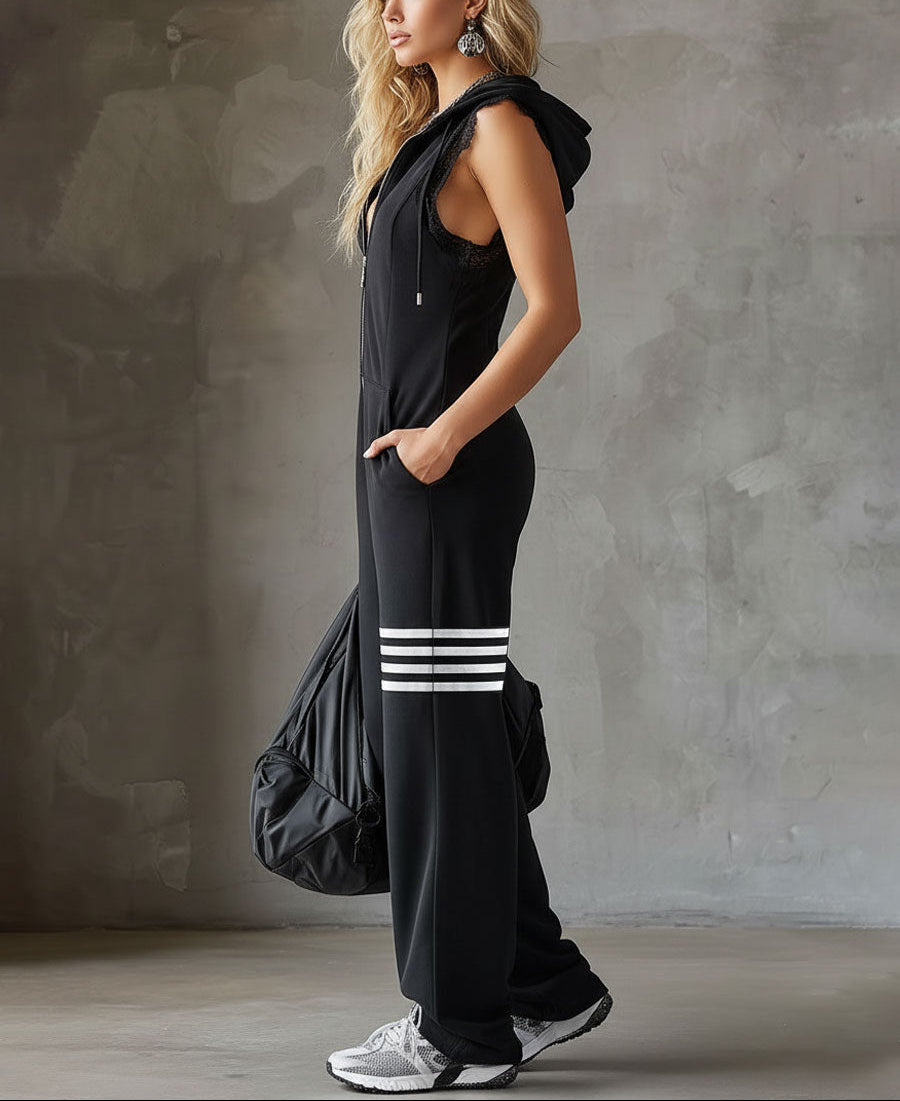 Giada - Tuta sportiva retrò con cappuccio e righe