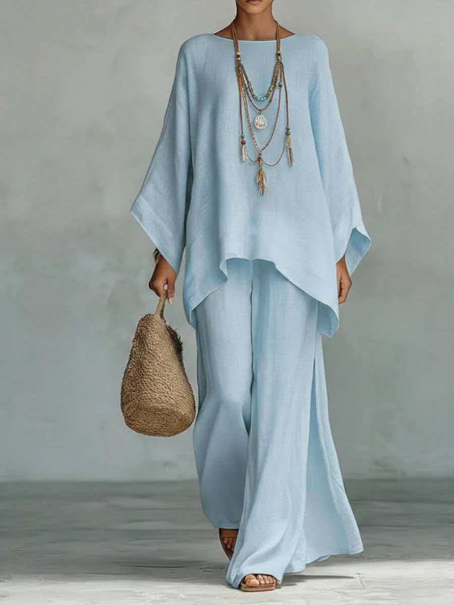 Summer Hot Selling Item: Loose Top + Wide-Leg Pants Set