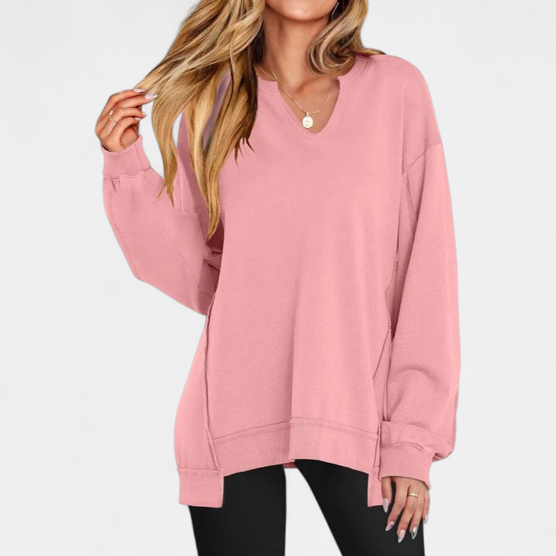 Women's Oversized V-Neck Sweatshirt Tunic for Autumn