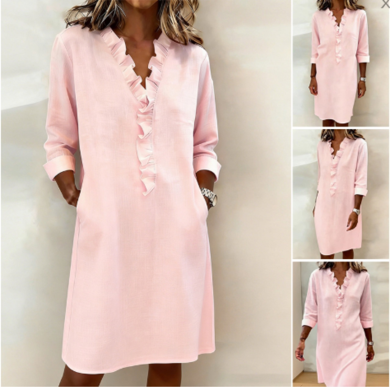 Long-Sleeve Cotton-Linen Dress
