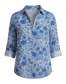 Blue Hydrangea Floral Shirt