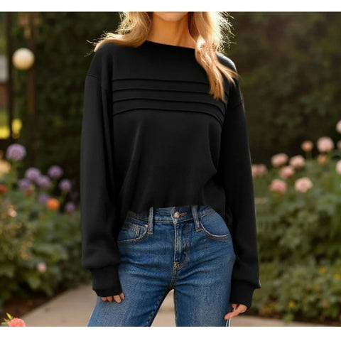 Women's Crew Neck Lounge Set - Soft Cotton Top & Drawstring Pants