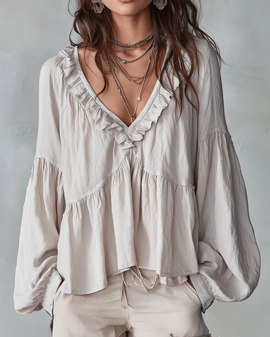 Airy Vintage-Inspired Ruffle Soft Ruffle Bohemian Blouse