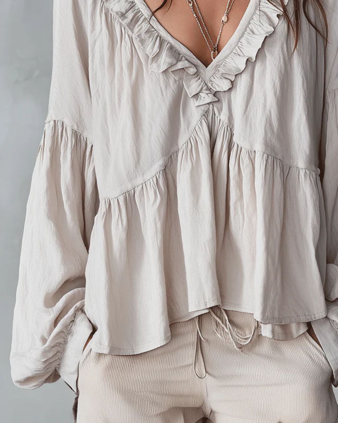 Airy Vintage-Inspired Ruffle Soft Ruffle Bohemian Blouse
