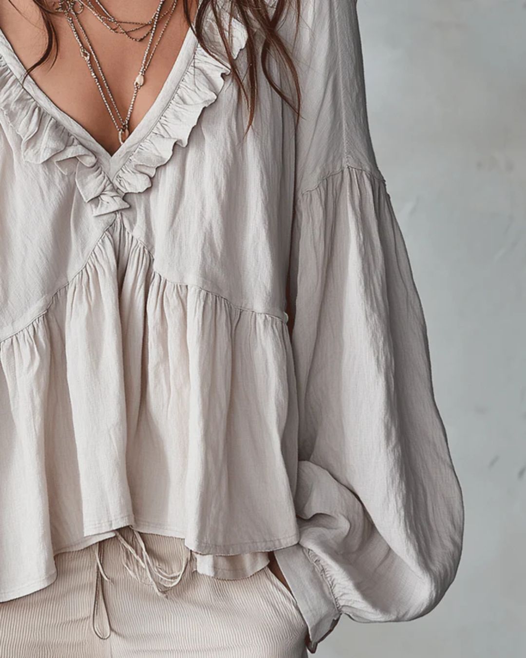 Airy Vintage-Inspired Ruffle Soft Ruffle Bohemian Blouse