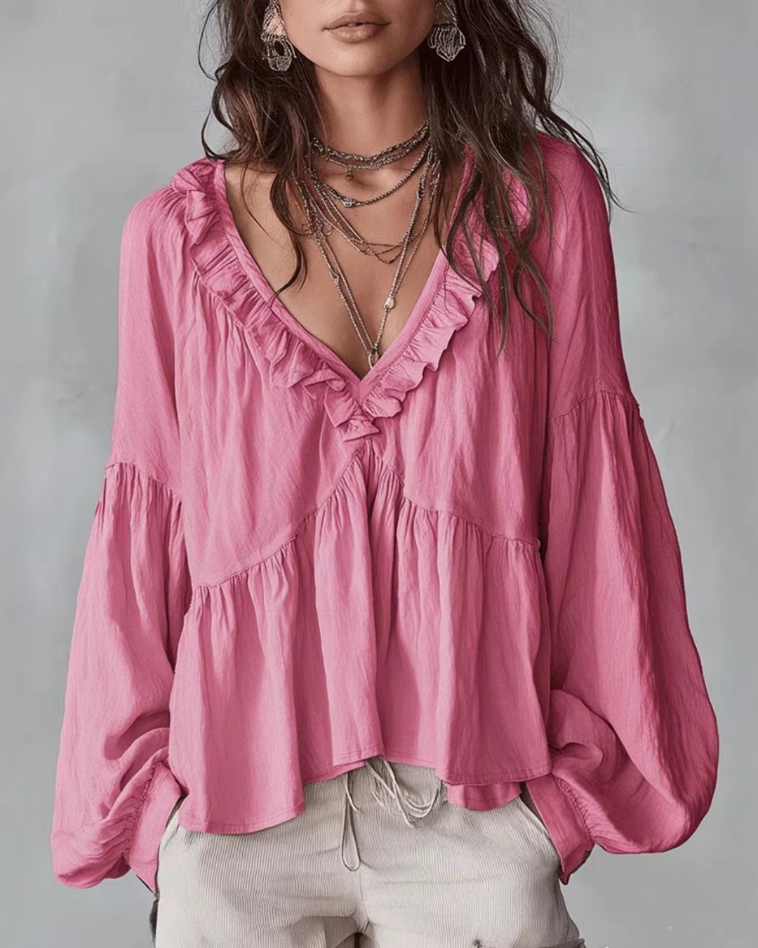 Airy Vintage-Inspired Ruffle Soft Ruffle Bohemian Blouse