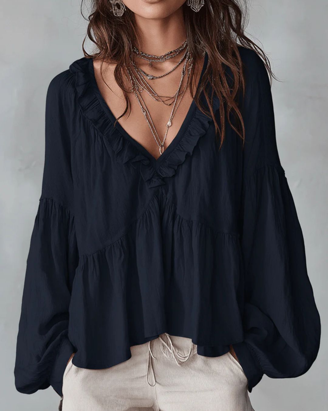 Airy Vintage-Inspired Ruffle Soft Ruffle Bohemian Blouse