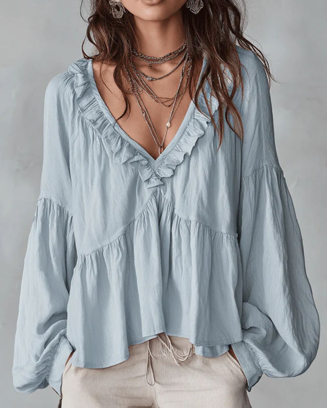 Airy Vintage-Inspired Ruffle Soft Ruffle Bohemian Blouse