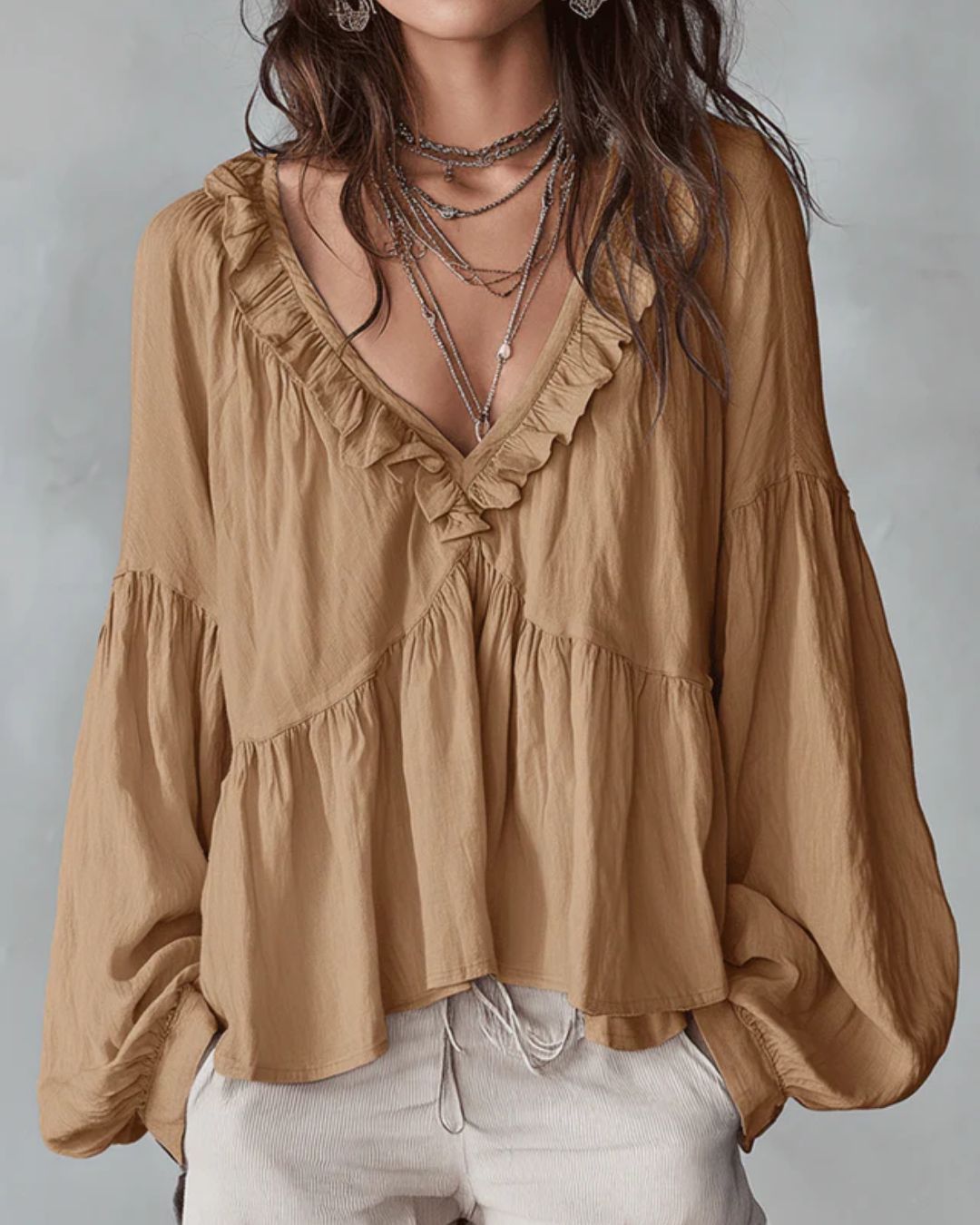 Airy Vintage-Inspired Ruffle Soft Ruffle Bohemian Blouse