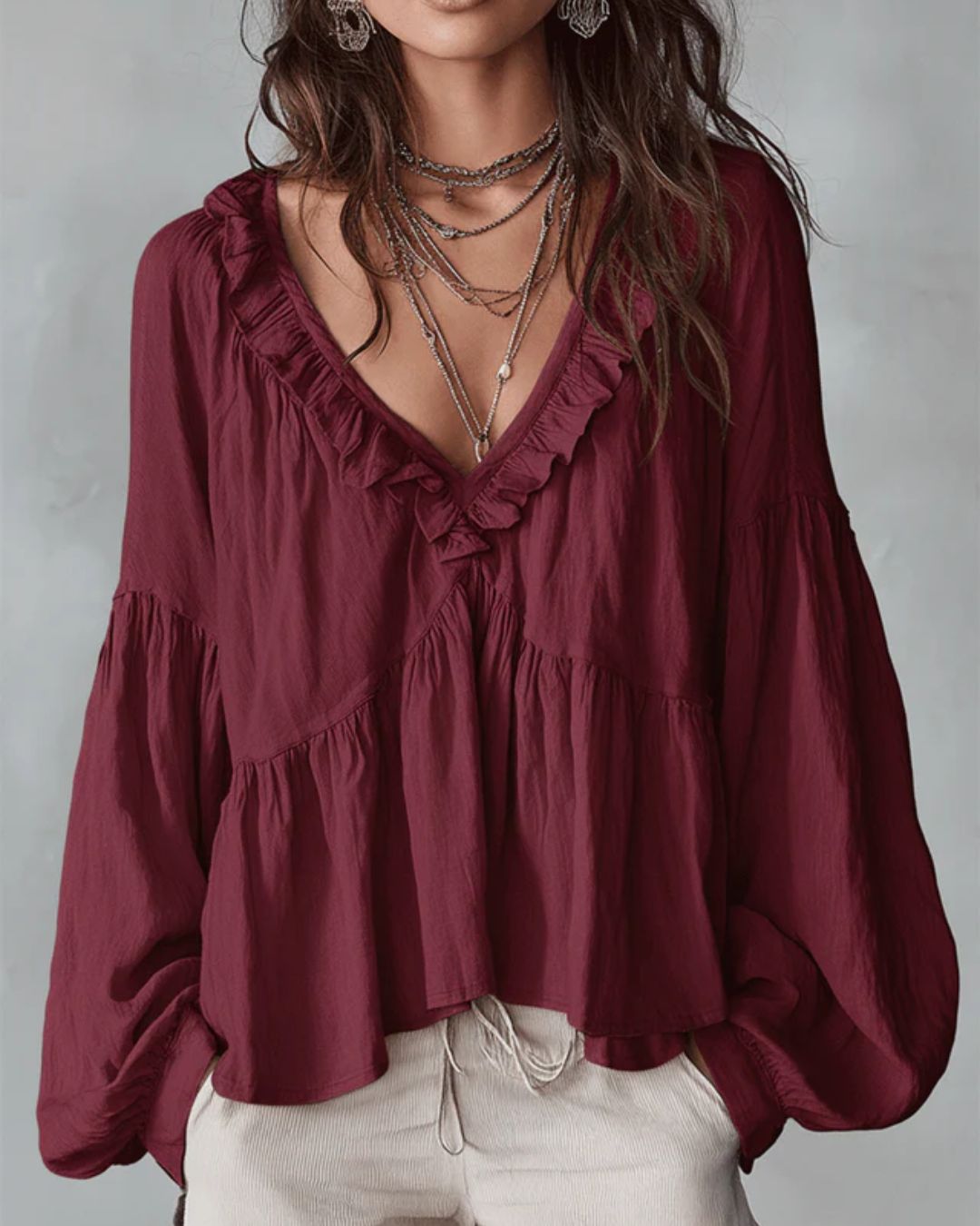 Airy Vintage-Inspired Ruffle Soft Ruffle Bohemian Blouse