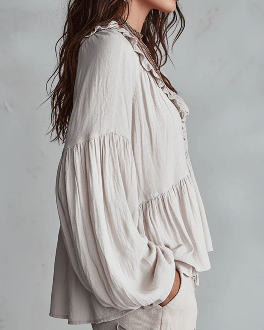 Airy Vintage-Inspired Ruffle Soft Ruffle Bohemian Blouse
