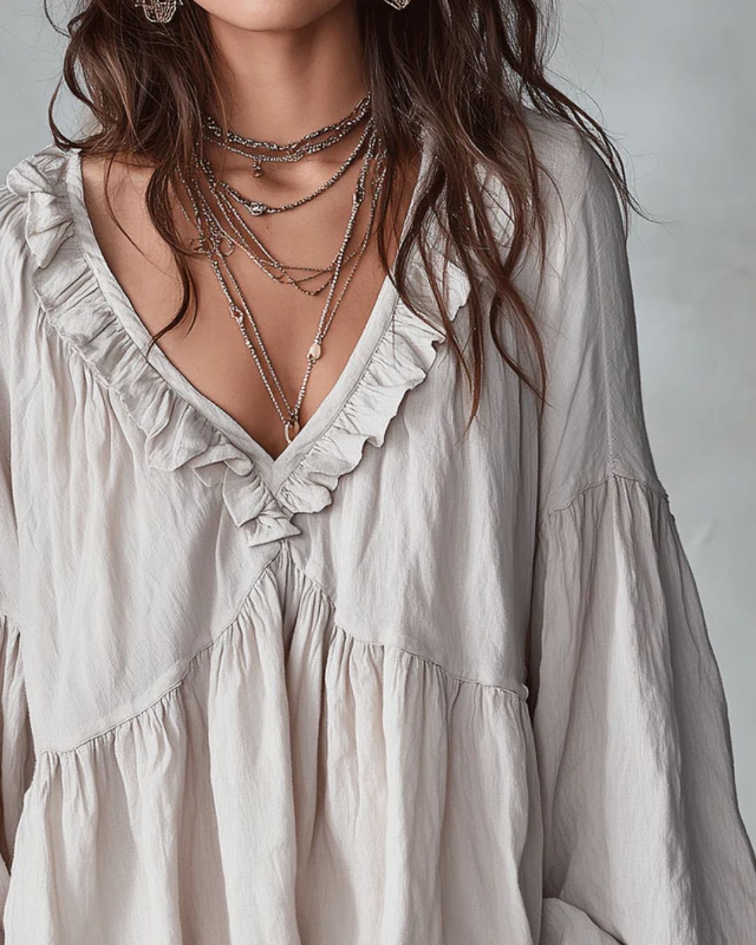 Airy Vintage-Inspired Ruffle Soft Ruffle Bohemian Blouse