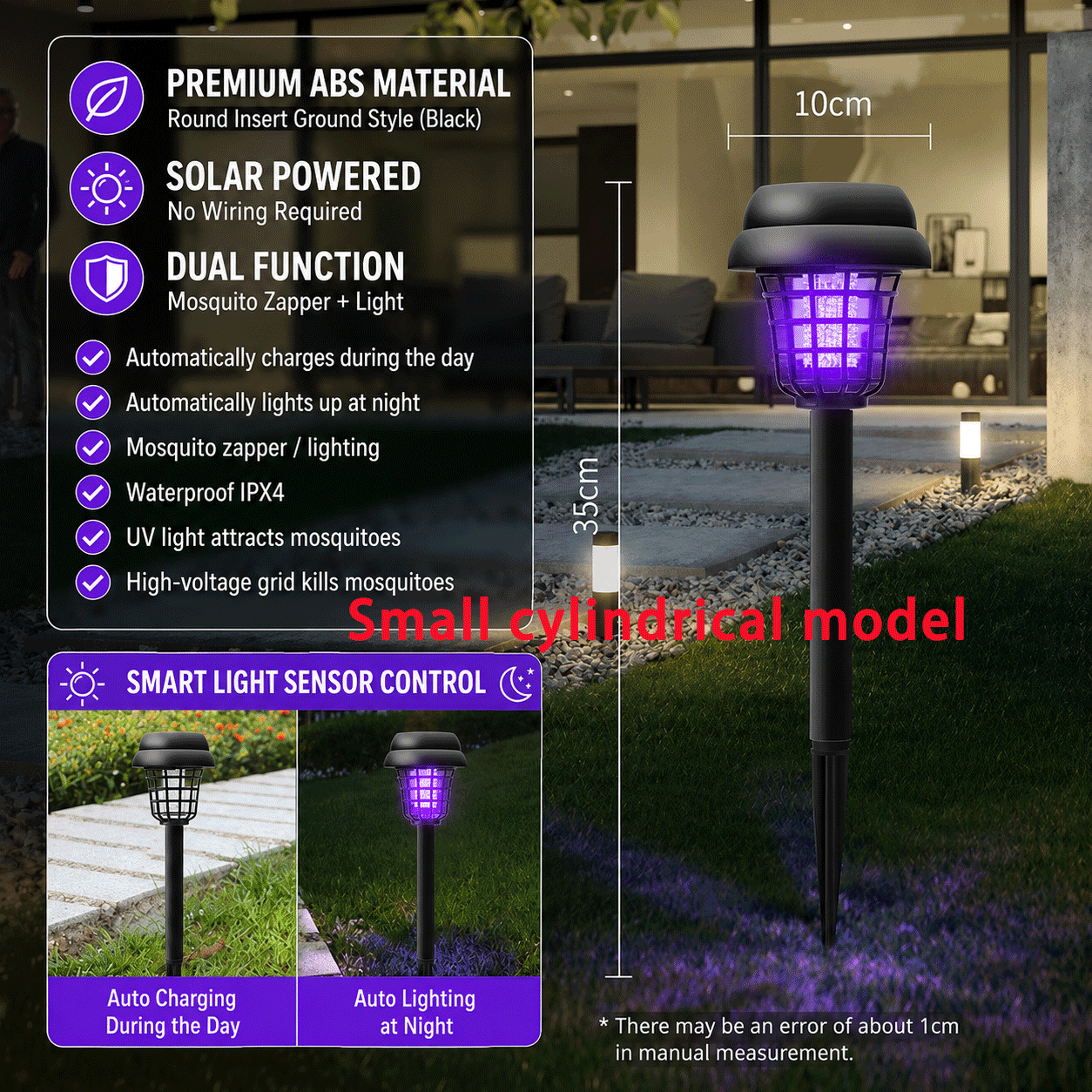 Solar-powered outdoor mosquito killer lamp, lighting, suitable for patios, gardens, camping.