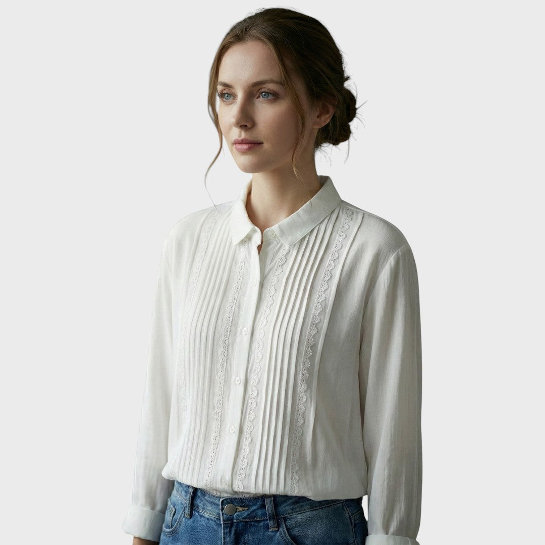 Amalie | Elegant Lace Trim Pleated Shirt