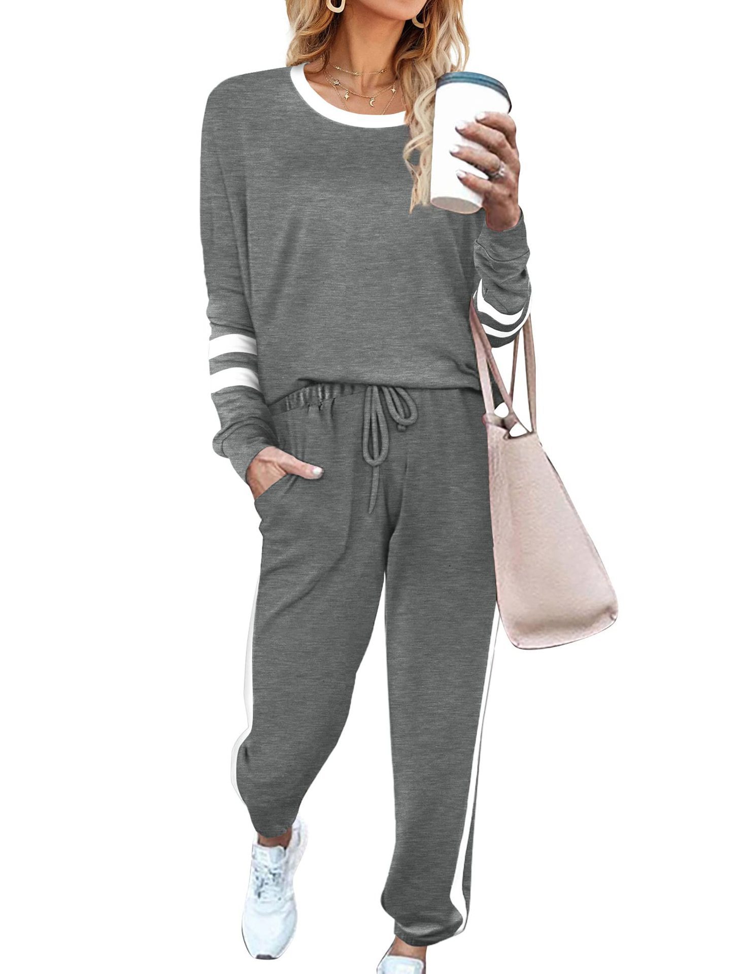 Aloodor Sweatsuit for Women 2 Piece Outfits for Womens Crewneck Sweatshirts Pullover