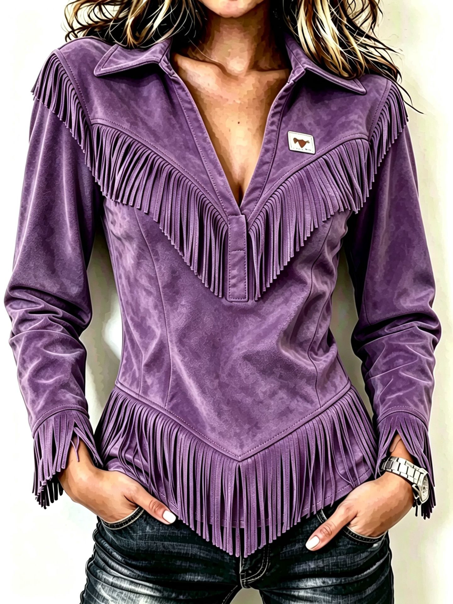 Kinsley │ Fringe Suede Button-Up Blouse