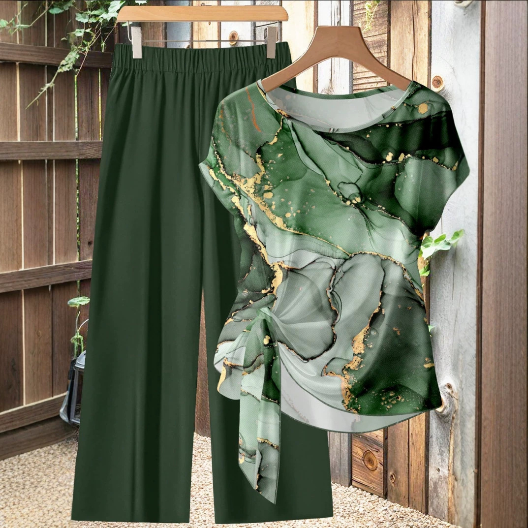 2 Piece Casual Minimalist Bowknot Shirt And Loose Pants Outfit Set