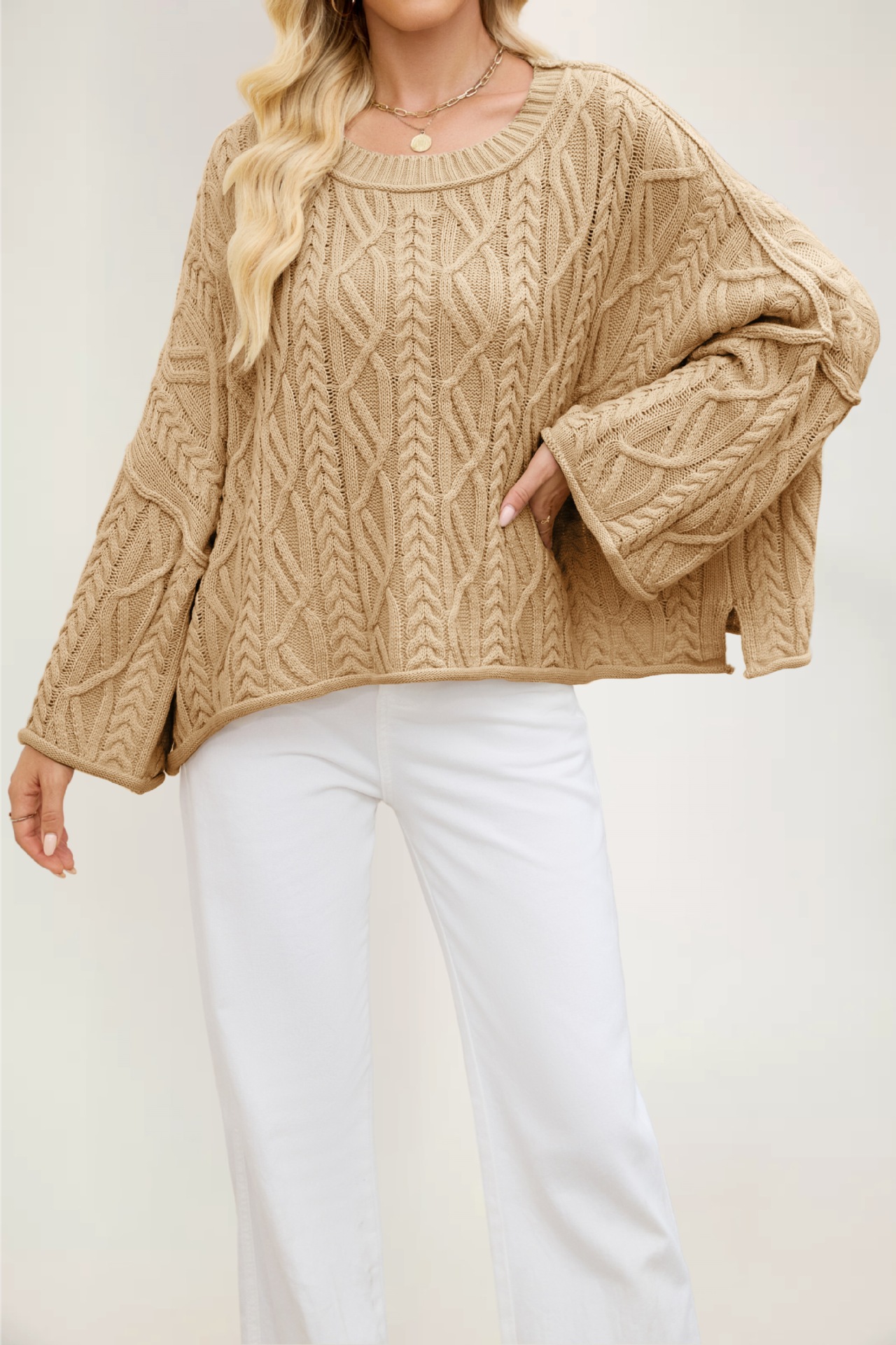 Women's Relaxed Cable Knit Pullover Sweater