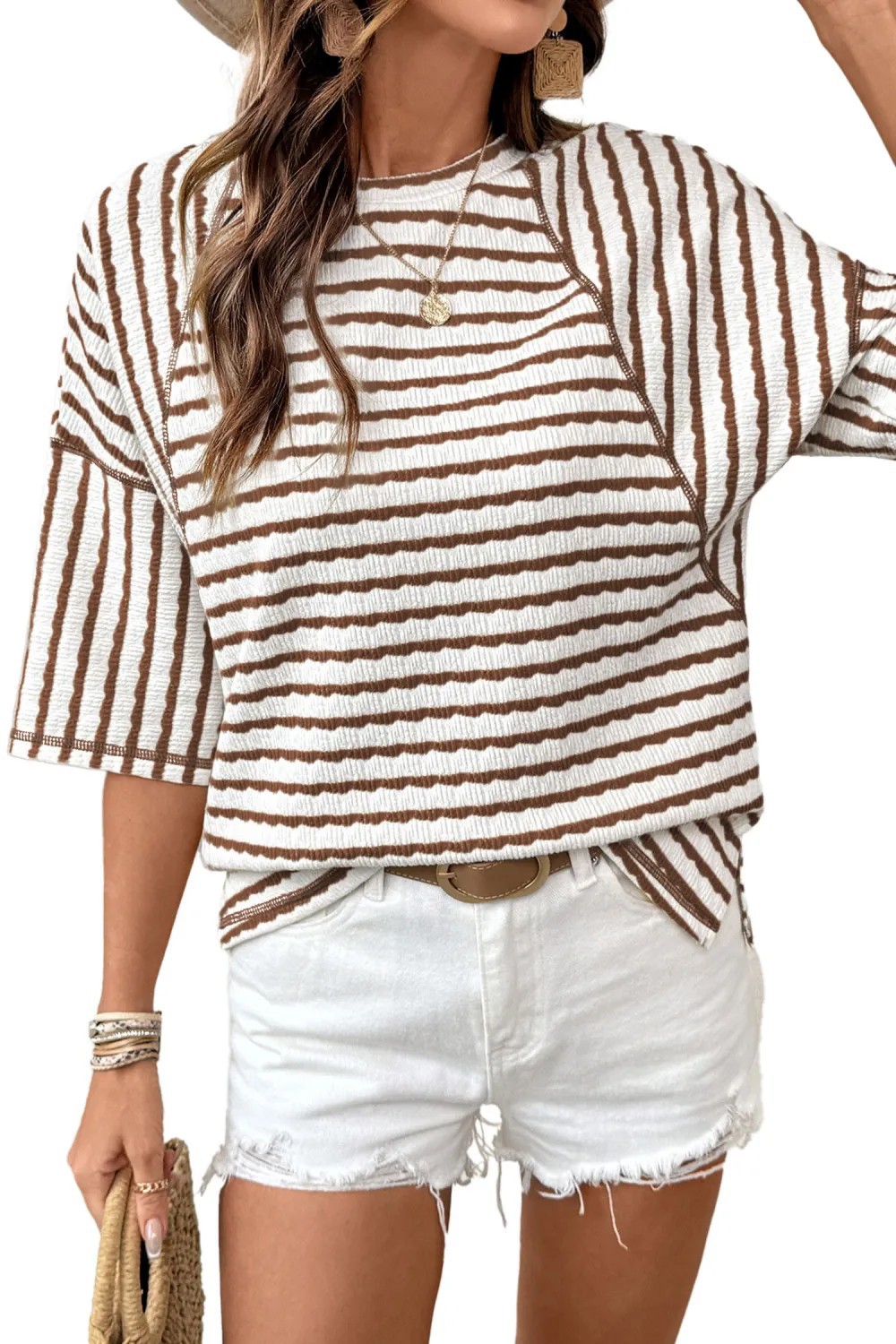  Relaxed Striped Short Sleeve Crop Top
