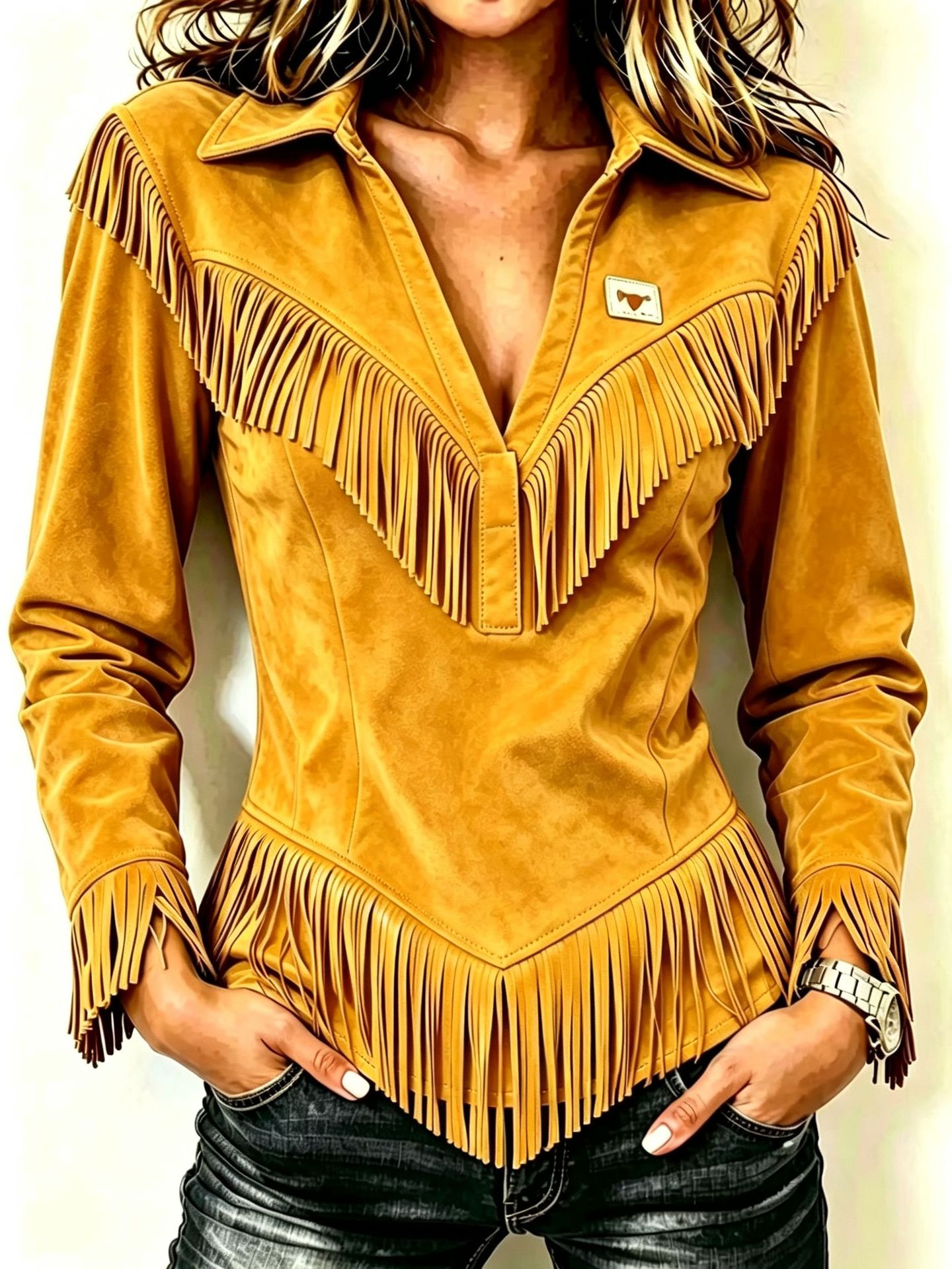 Kinsley │ Fringe Suede Button-Up Blouse