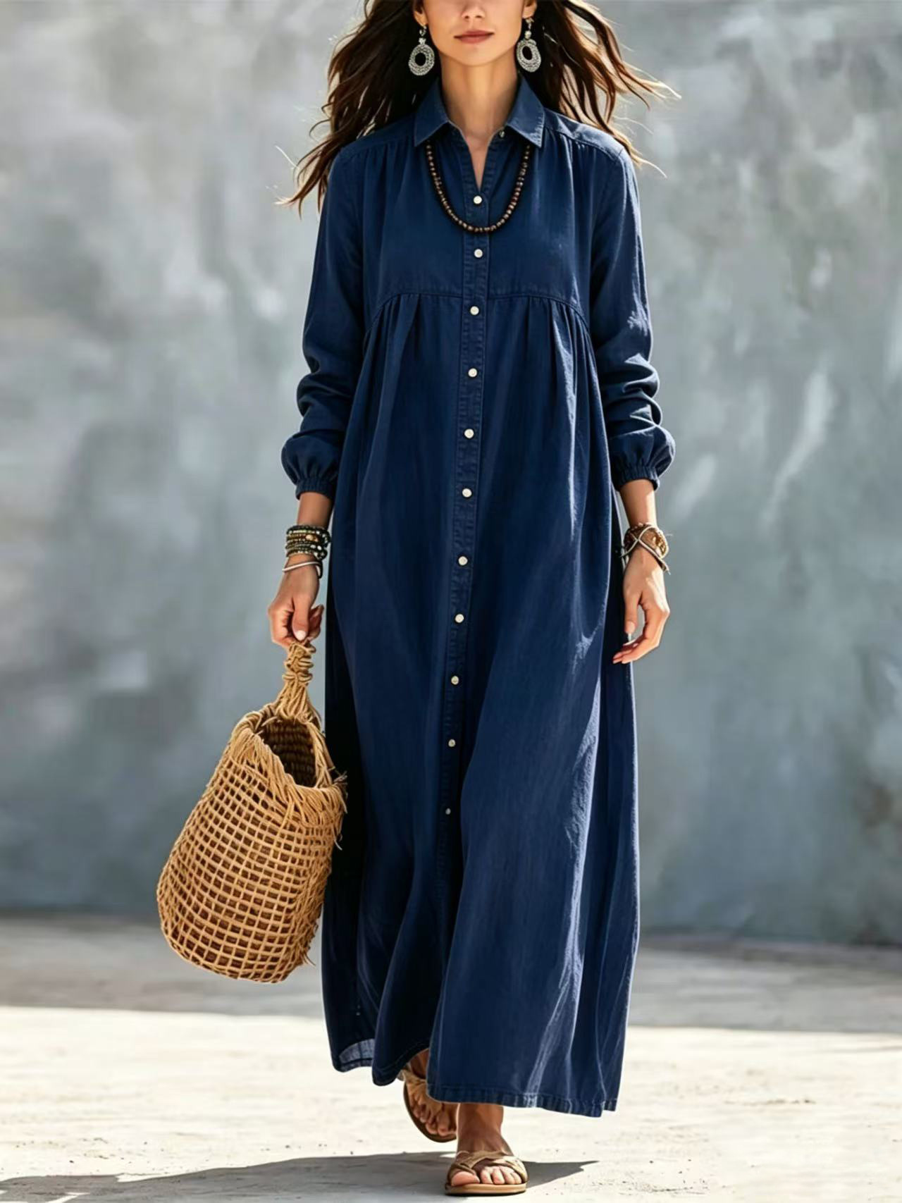 Casual Button-Down Maxi Shirt Dress