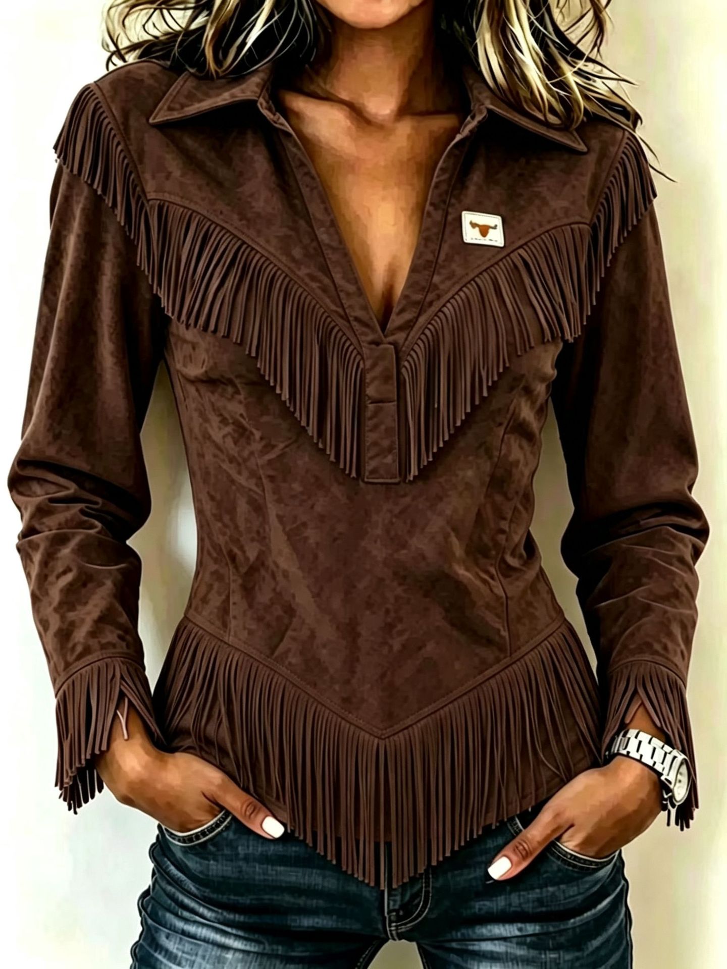Kinsley │ Fringe Suede Button-Up Blouse