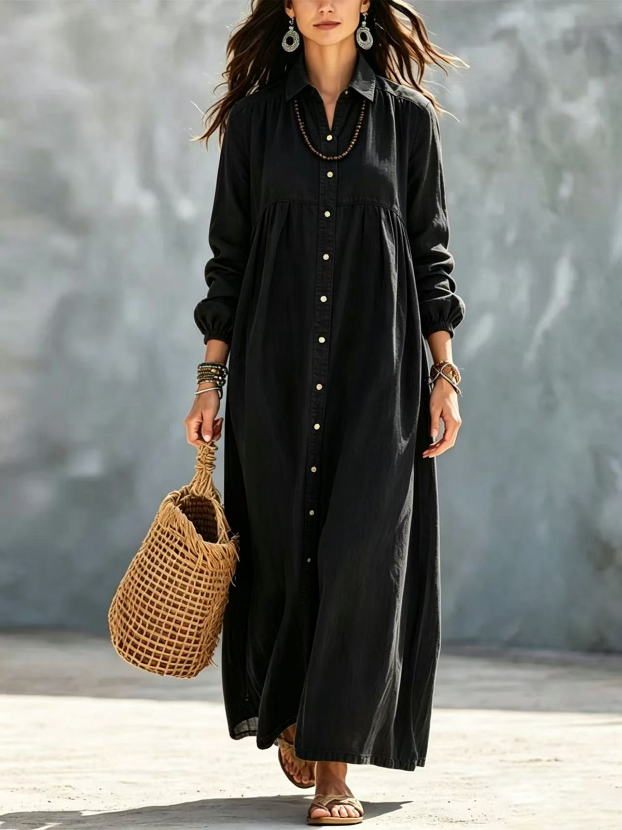 Casual Button-Down Maxi Shirt Dress