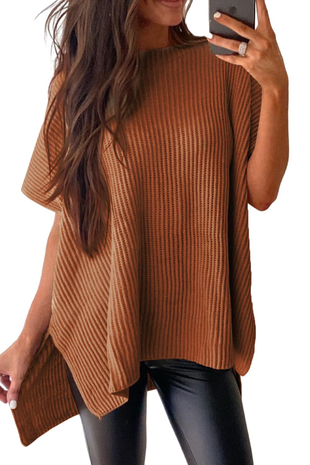  Oversized Cozy Ribbed Knit Top for Women