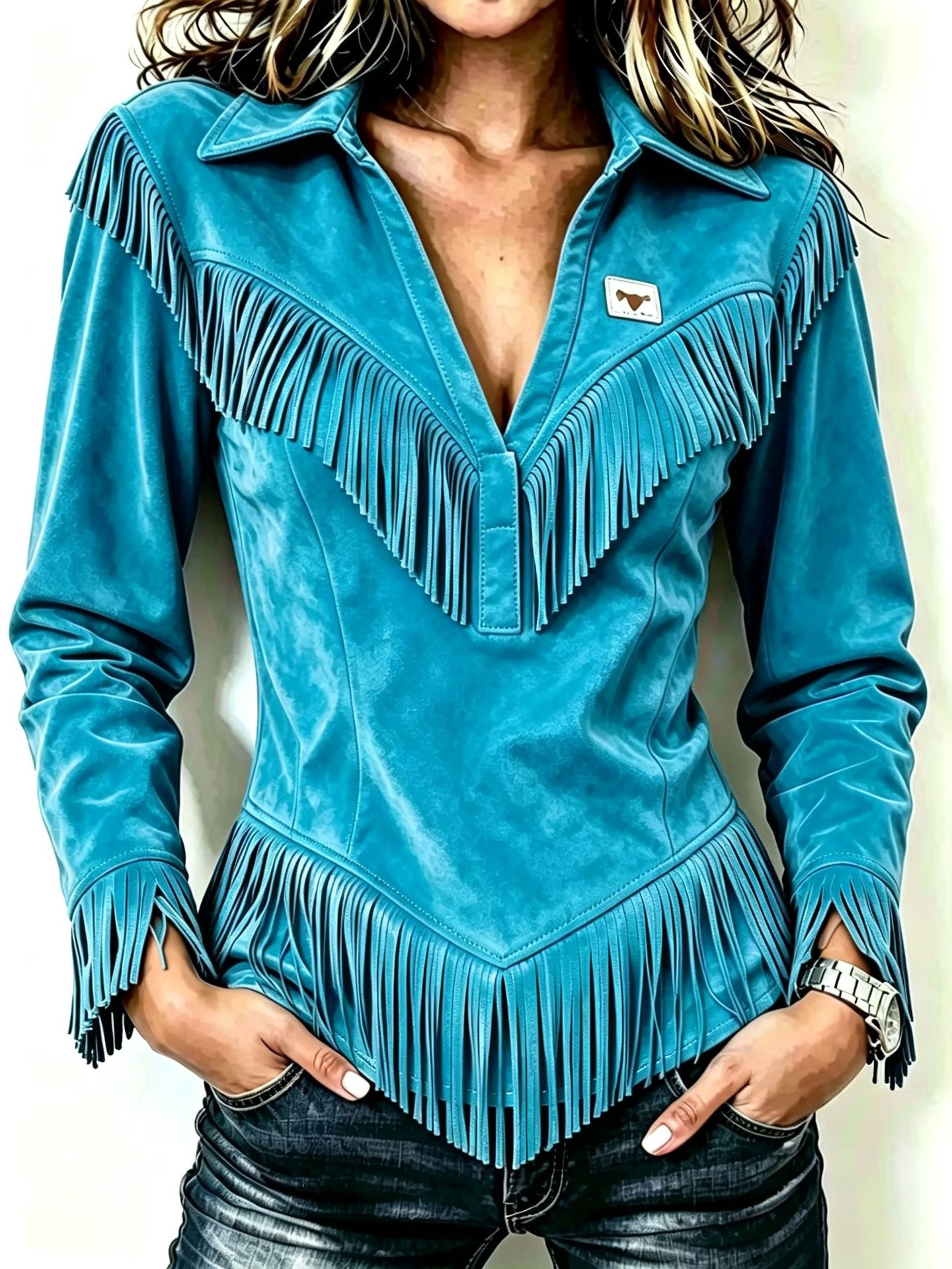 Kinsley │ Fringe Suede Button-Up Blouse