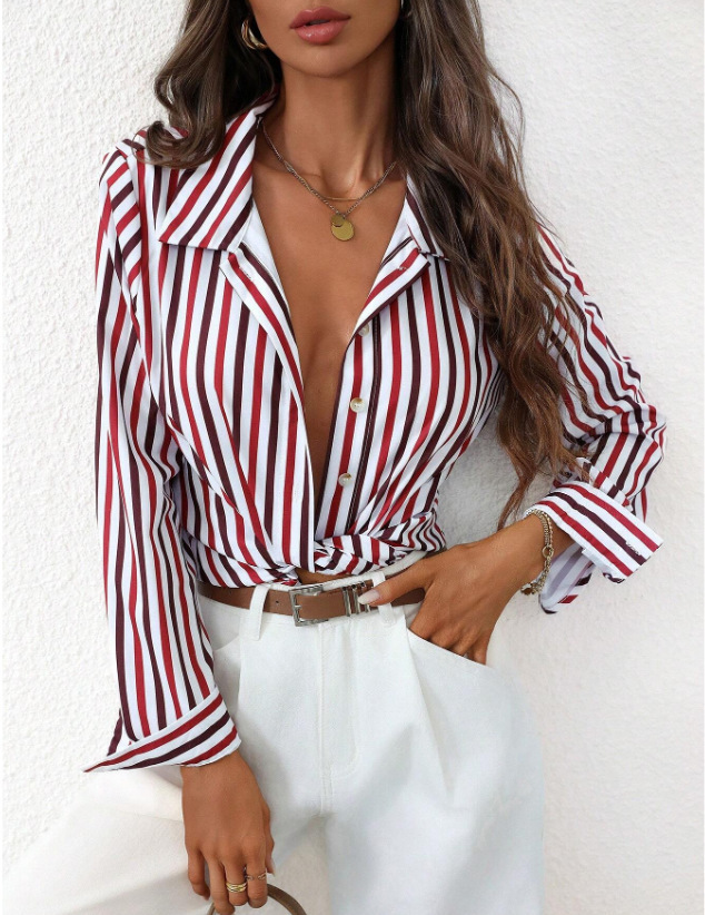 Stripe Western Button Down Long Sleeve Casual Shirt