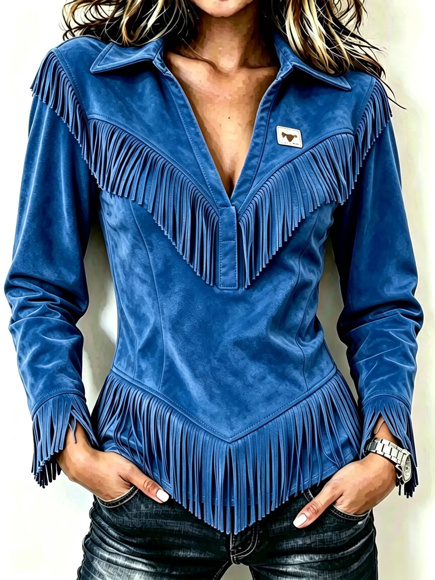 Kinsley │ Fringe Suede Button-Up Blouse