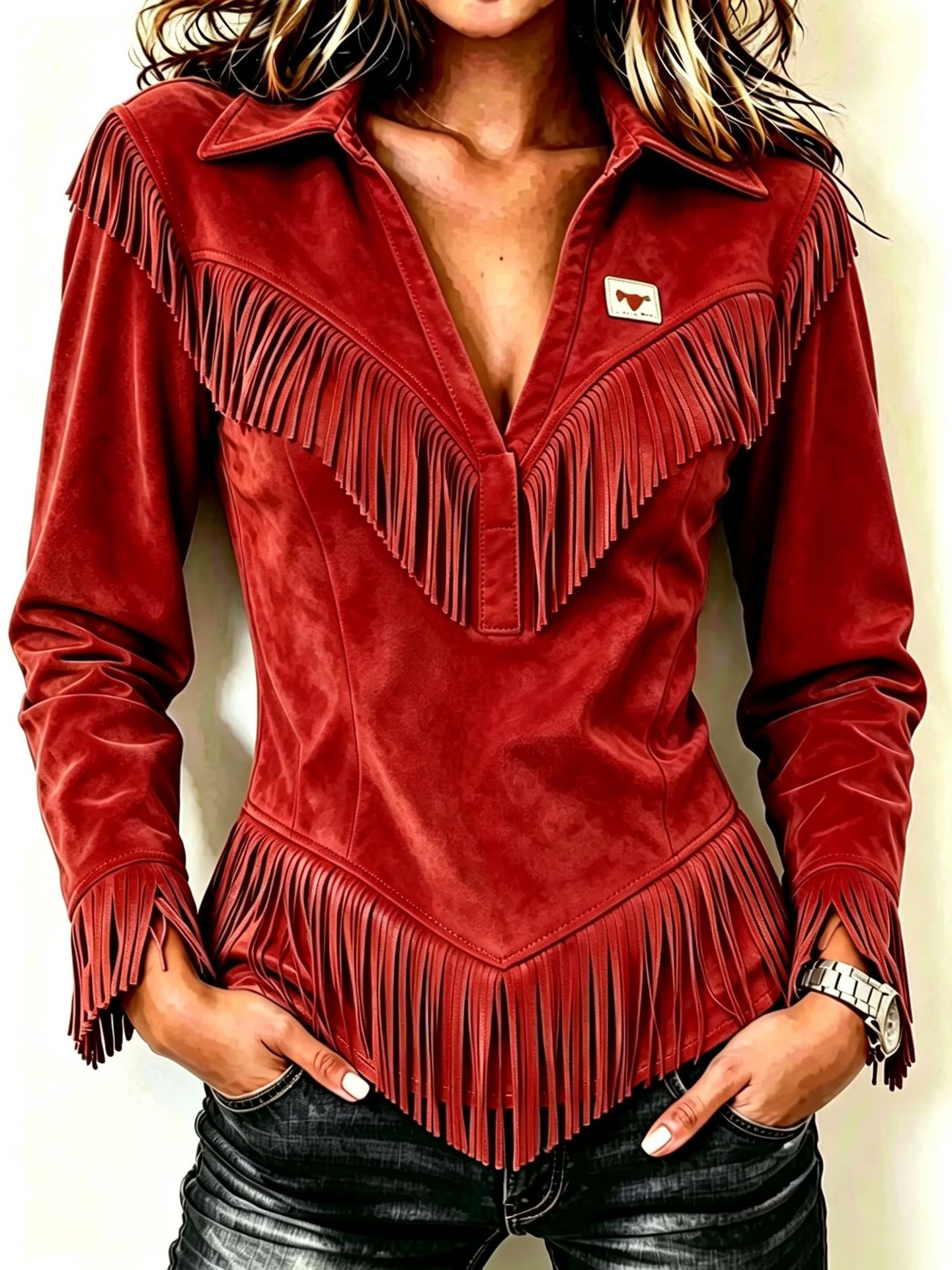 Kinsley │ Fringe Suede Button-Up Blouse