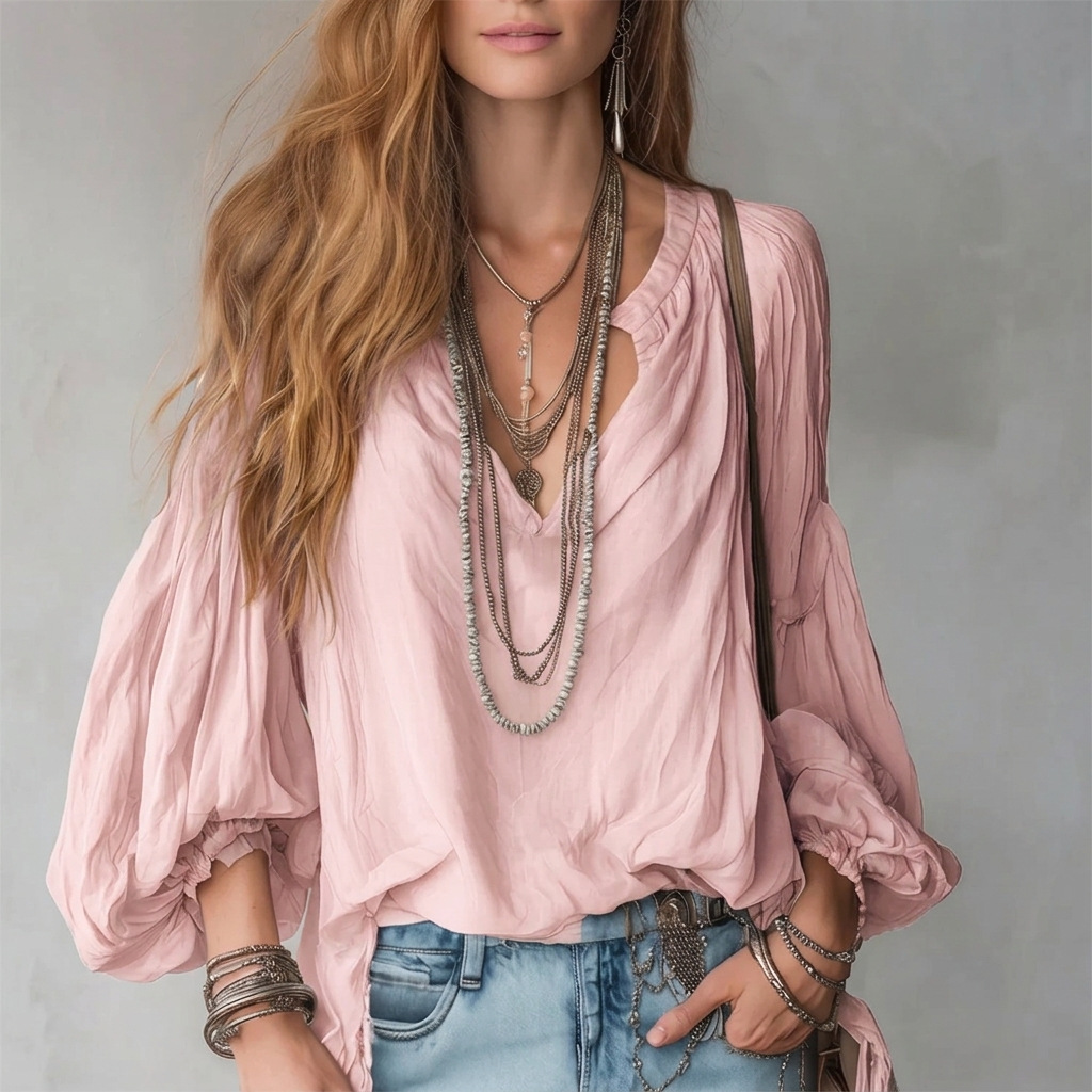 Airy Mist-Blue Bohemian Blouse