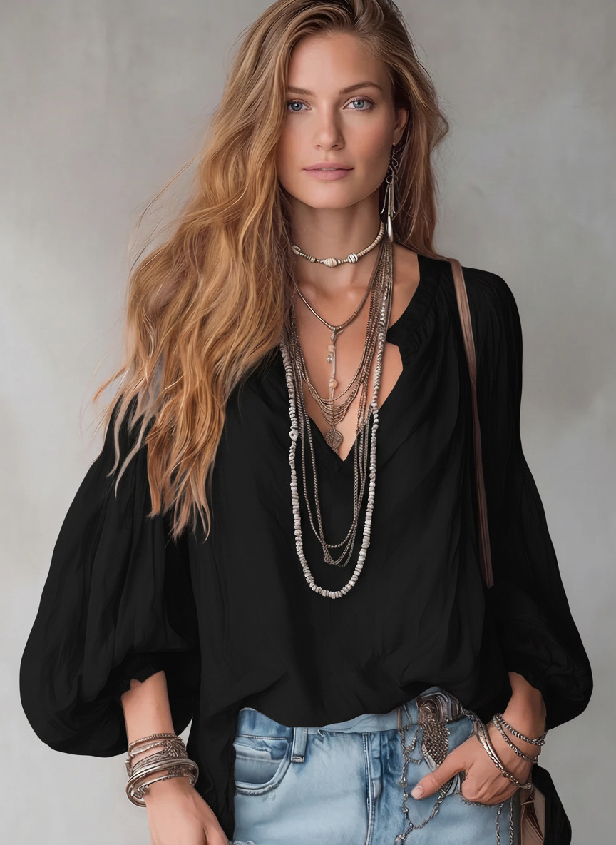 Airy Mist-Blue Bohemian Blouse