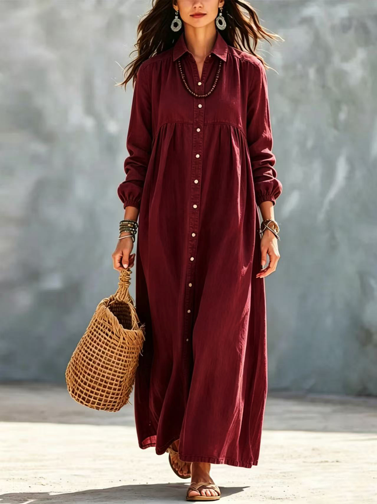 Casual Button-Down Maxi Shirt Dress