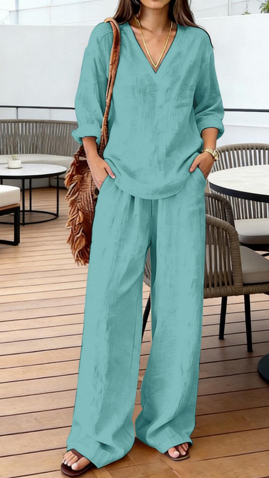 Green Cotton Linen Ankle Pant